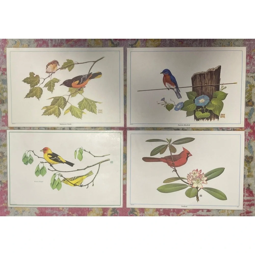 Vintage 1973 Placemats Songbirds of America Chuck Ripper Set of 4 Laminated